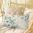 thumbnail image 4 of Spring Floral Pillow Covers, Linen Long Throw Pillow Case, Daisy Eucalyptus Leaves Watercolor Rustic Holiday Pillow Protector Decorative Cushion Cover for Living Room/Bedroom 12" x 20", 4 of 8
