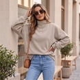 thumbnail image 4 of Mock Neck Loose Sweatshirt for Women Drop Shoulder Puff Sleeve Oversized Pullover Soft Knit Versatile Daily Athleisure Outer Top Camel XXL, 4 of 6