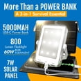 thumbnail image 2 of Banco de energía solar PRAANA de 5000 mAh con panel de 7 W y luz de 800 lúmenes, 2 of 9