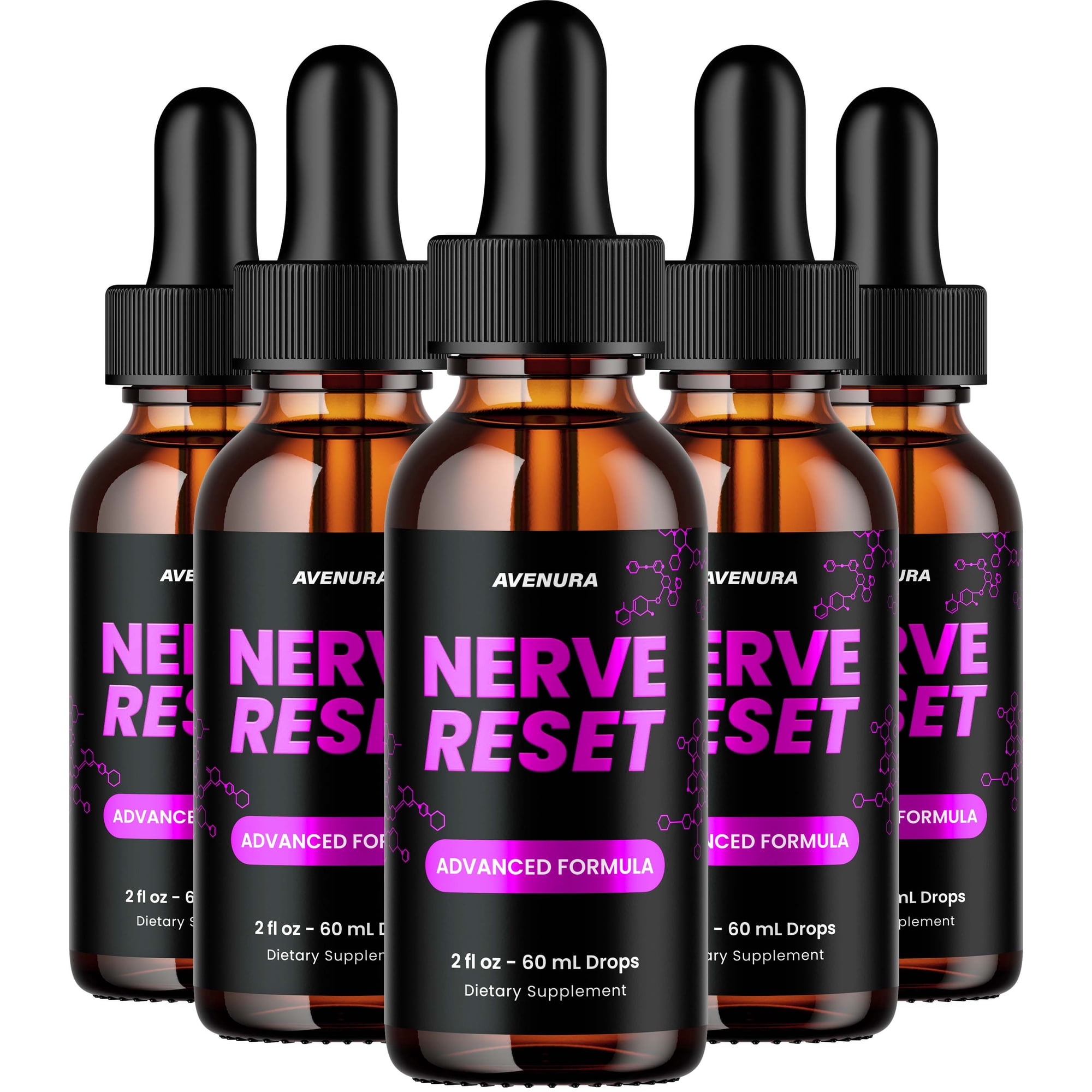 Nerve Reset Liquid Drops – NerveReset Natural Blend Memory Focus Brain Health Support Supplement, 5 Pack, 5 Month Supply