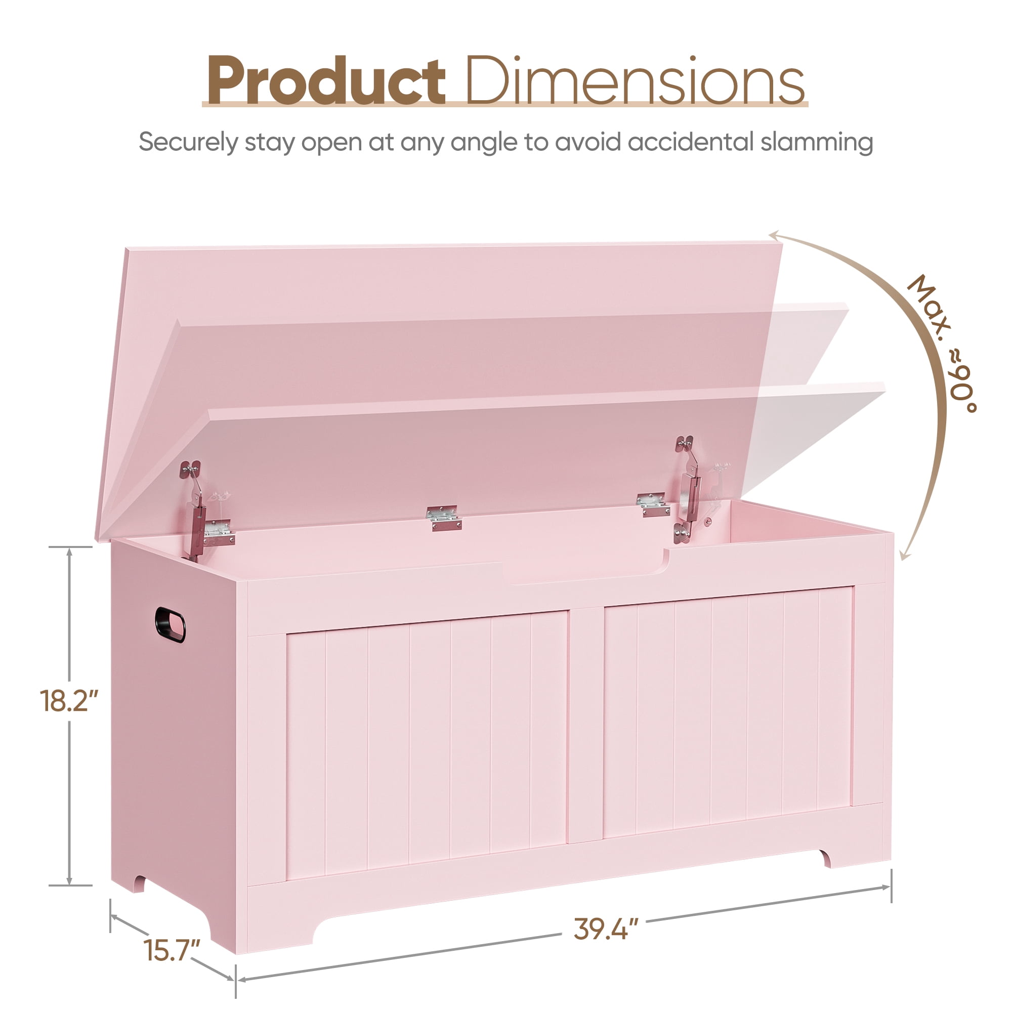 SuperDeal Wooden Storage Chest Box W/Safety Hinge, 39.4 in Large Storage Organizer Shoe Bench for Home Entryway, Bedroom, Pink