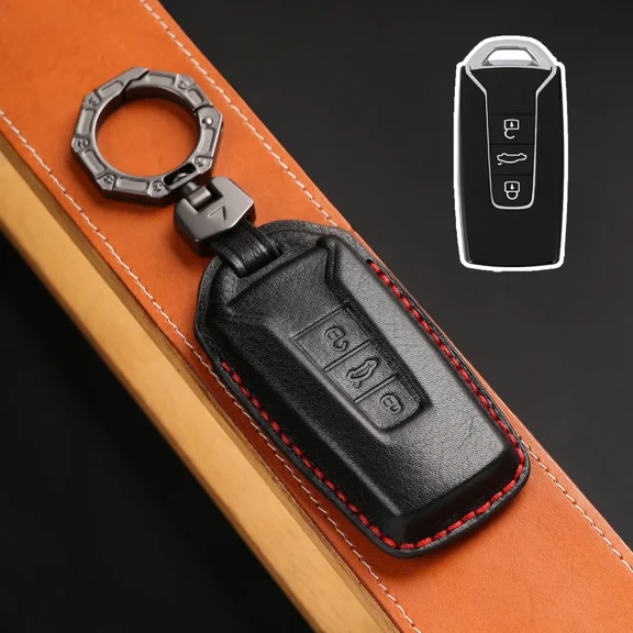 Smart Key Cover Fob Case Car Keyring Shell For Volkswagen VW Touareg 2018 2019 2020 2021 3 Button Keychain Genuine Leather