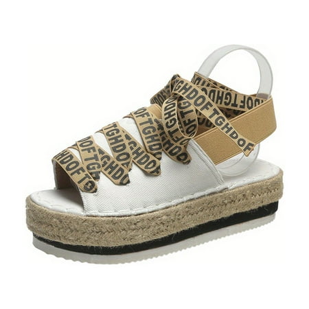 

Women s Comfy Summer Espadrille Sandals - Chic Open Toe Flat Platform with Secure Lace-up Strappy Back
