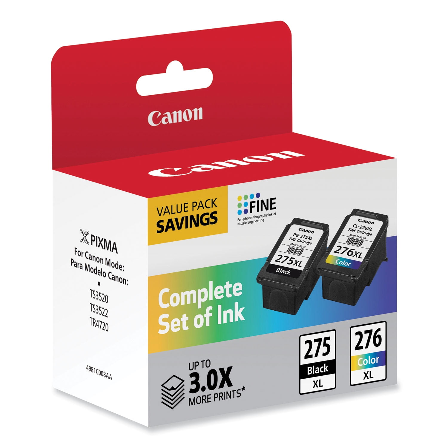 Canon 4981C008 (PG-275XL/CL-276XL) High-Yield Multipack Ink, Black/Tri-Color