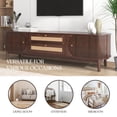 thumbnail image 4 of Modern TV Stand for Up to 75" TVs with 2 Rattan Drawers & Fluted Sliding Doors, Solid Wood Legs Media Console for Living Room & Bedroom, Natural Brown Entertainment Center, 4 of 7
