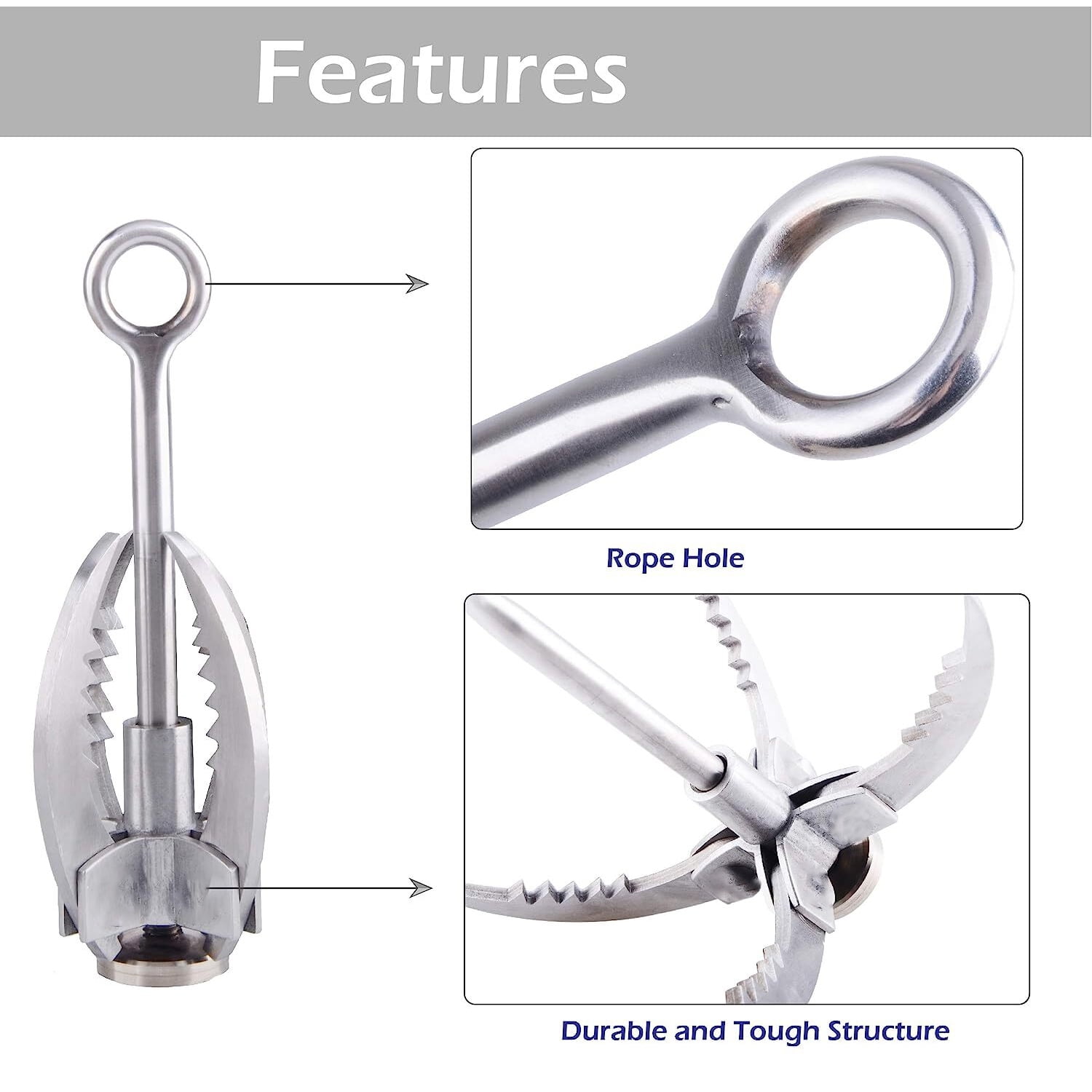 GoXteam Grappling Hook, 4-Claw Folding Stainless Steel Grapple Hooks for Outdoor Survival, Camping, Hiking, Tree &Mountain Climbing