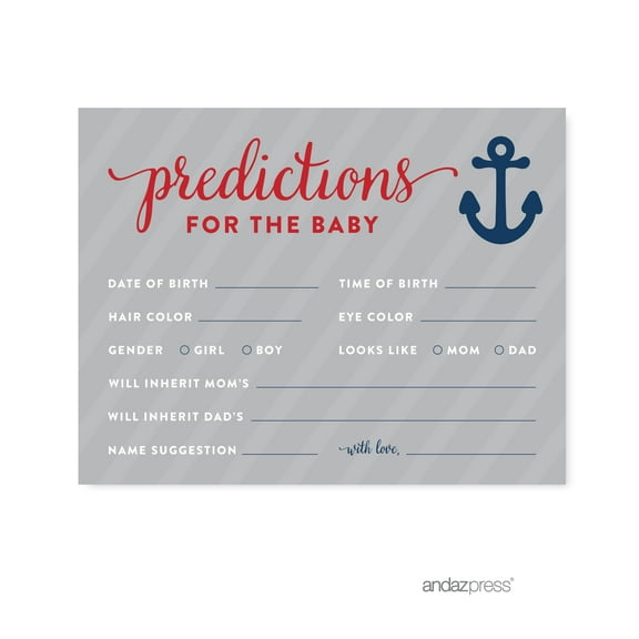 Predictions For Baby Navy Blue Nautical Baby Shower Game, 20-Pack