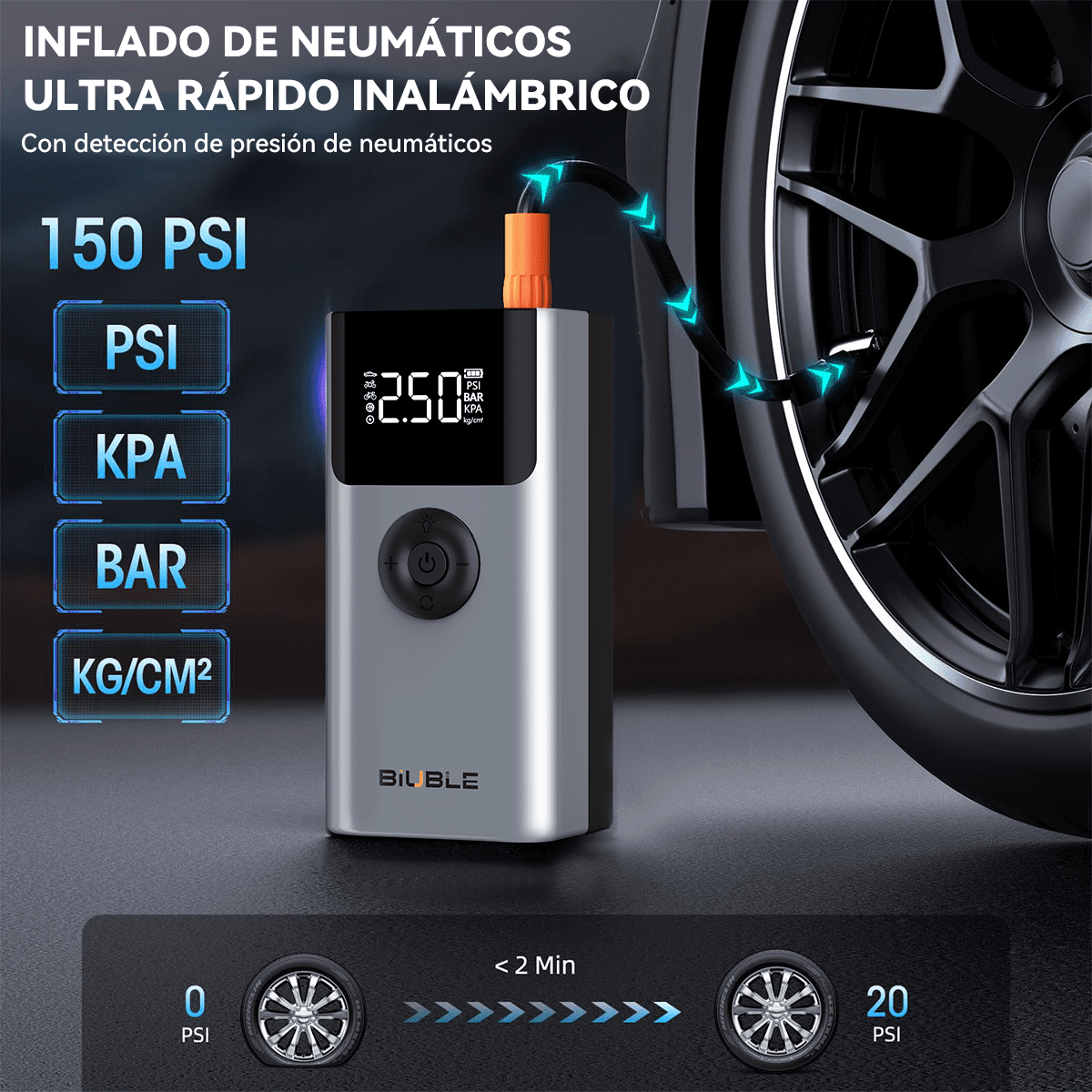 BIUBLE Car Jump Starter with Air Compressor 150PSI, 7500A Portable Car Battery Jump Starter Pack, for Up to 10.0L Gas/8.0L Diesel Engine, 12V Jump Box with USB Quick Charge/3 Modes Lights/LCD Display
