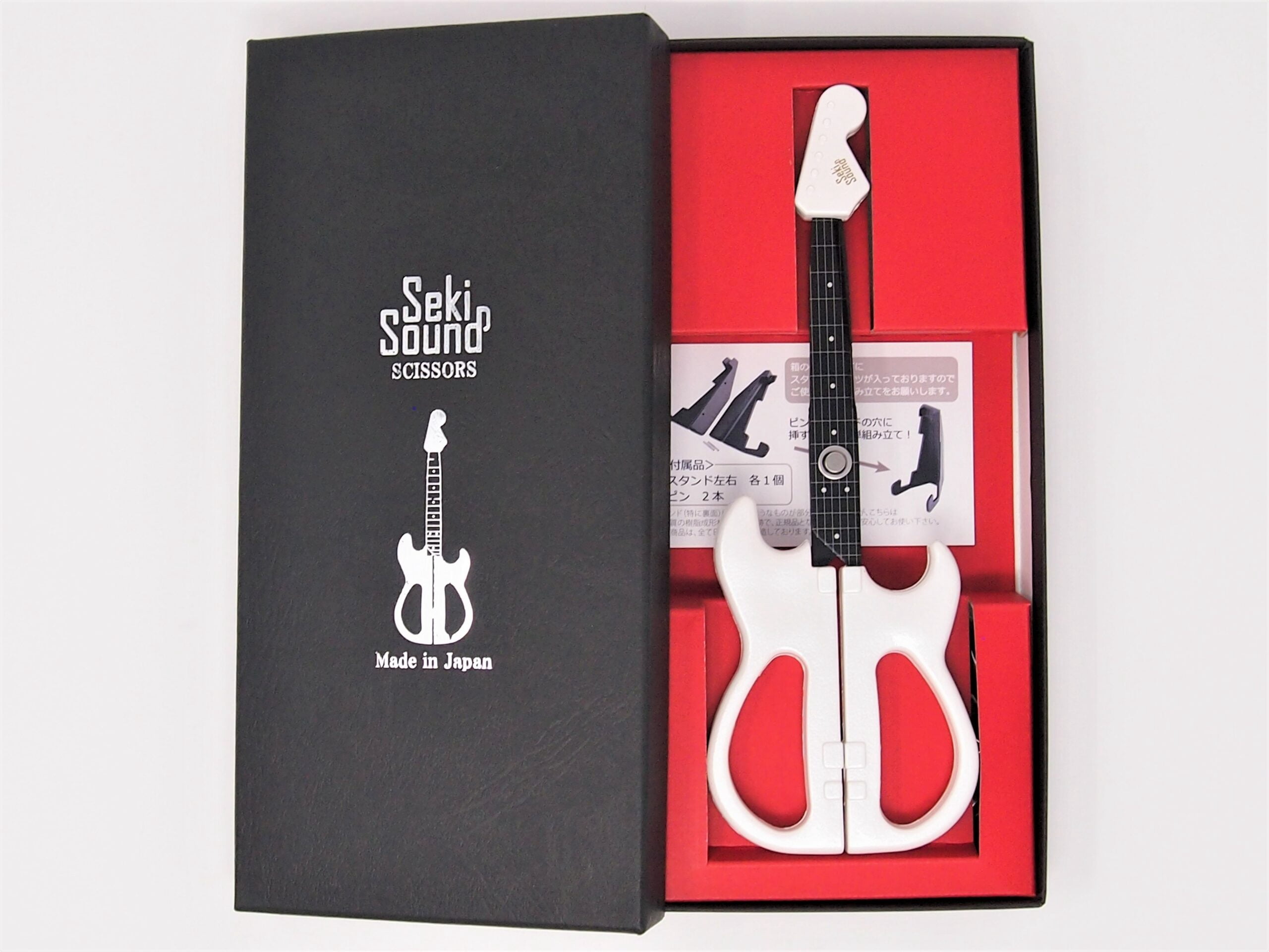 Seki Sound Guitar Scissors with Stand for Display, Made in Japan - Pearl White