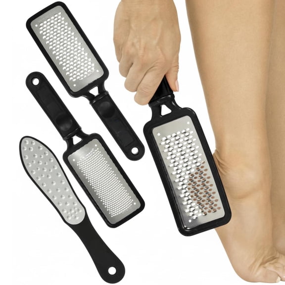 Foot File (3 Pack) - Feet Scraper for Dead Skin - Heel Grater, Callus Remover Scrubber Tool, Rasp for Cracked Heels - Stainless Steel Pedicure Filer for Men & Women - Use on Wet or Dry Skin