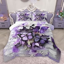 Homewish Dreamy Purple Butterfly Full Size Comforter Sets, Romantic Valentine's Day Bedding Comforter Set, Vintage Oil Printing Reversible Bedding Sets, Breathable Home Decor, 3pcs