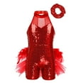 thumbnail image 1 of Robe Tutu de Danse Ballet Sans Manches à Paillettes pour Filles, Justaucorps, Robe de Performance sur Scène Jazz Latin avec Chouchou Rouge 7, 1 of 7