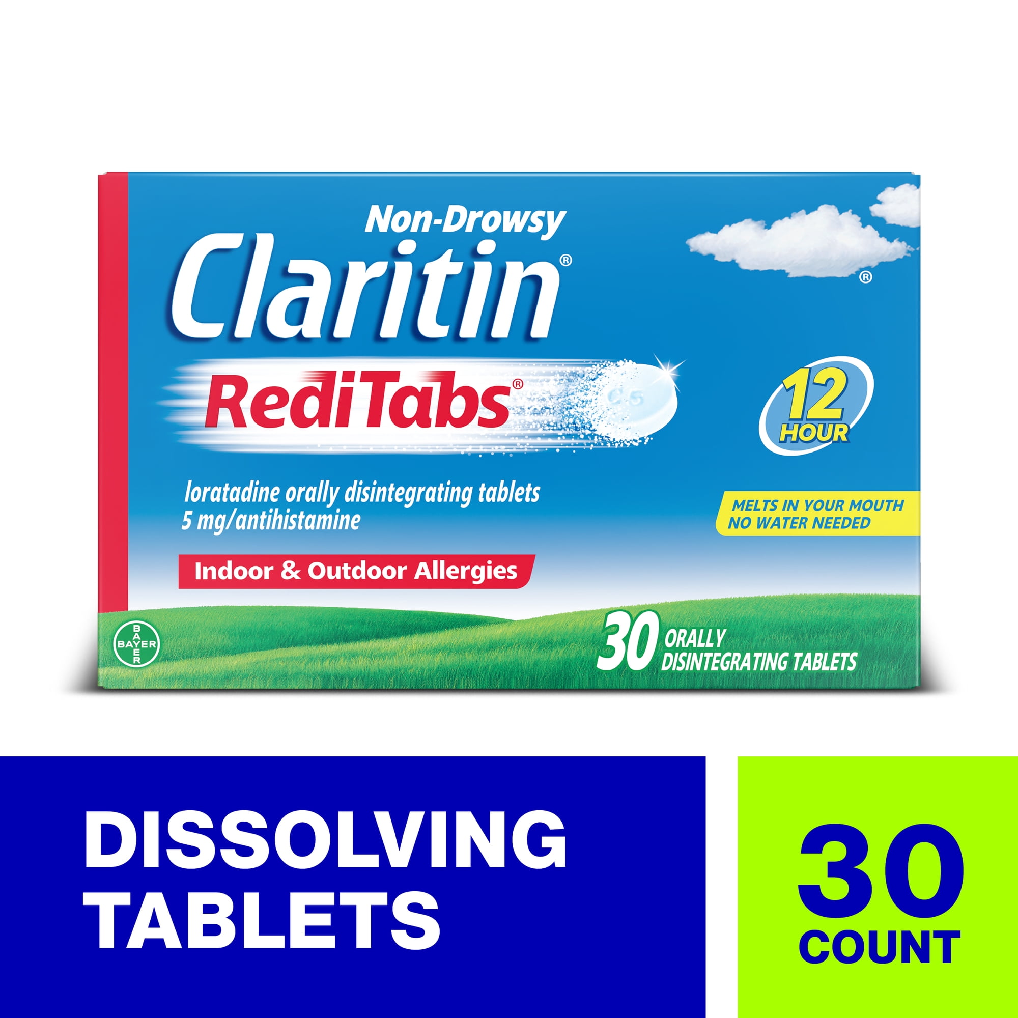 Claritin RediTabs 12 Hour Non-Drowsy Allergy Medicine, Loratadine Antihistamine Tablets, 30 Ct