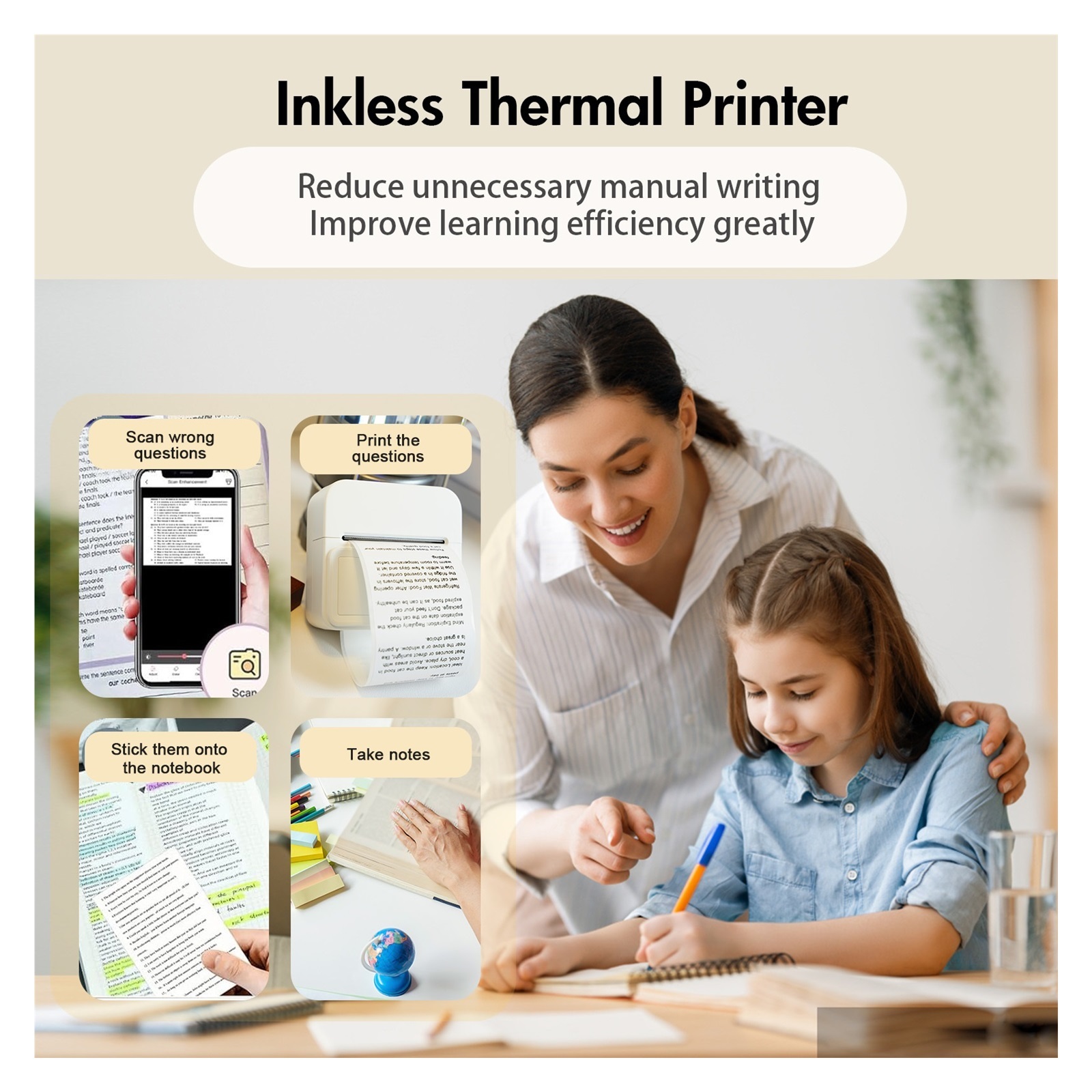 Inkless Thermal Label Printer Portable Bluetooth Pocket Label Maker Home Study with 1roll Stickable