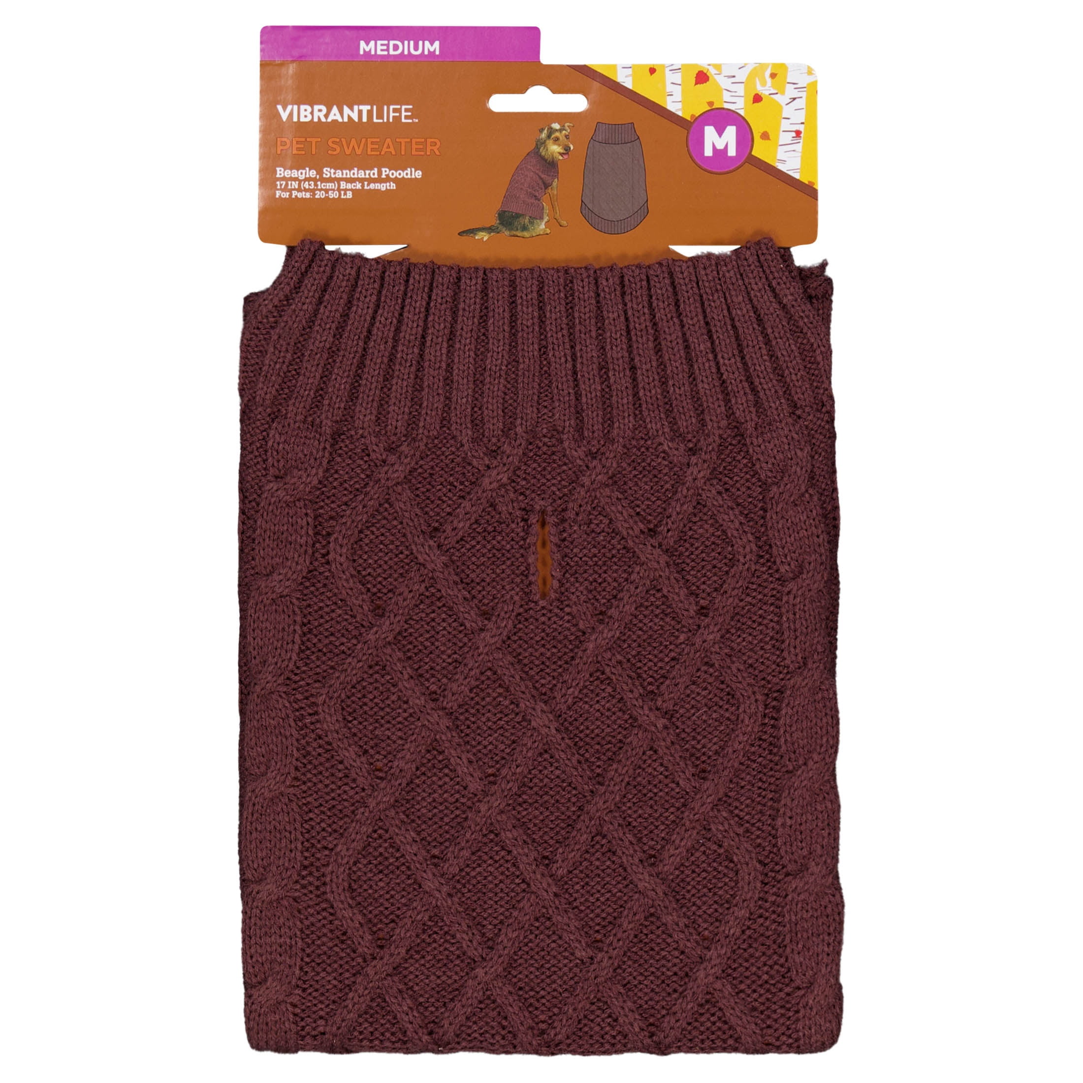 Vibrant Life Cable Knit Sweater for Dogs, Plum, M