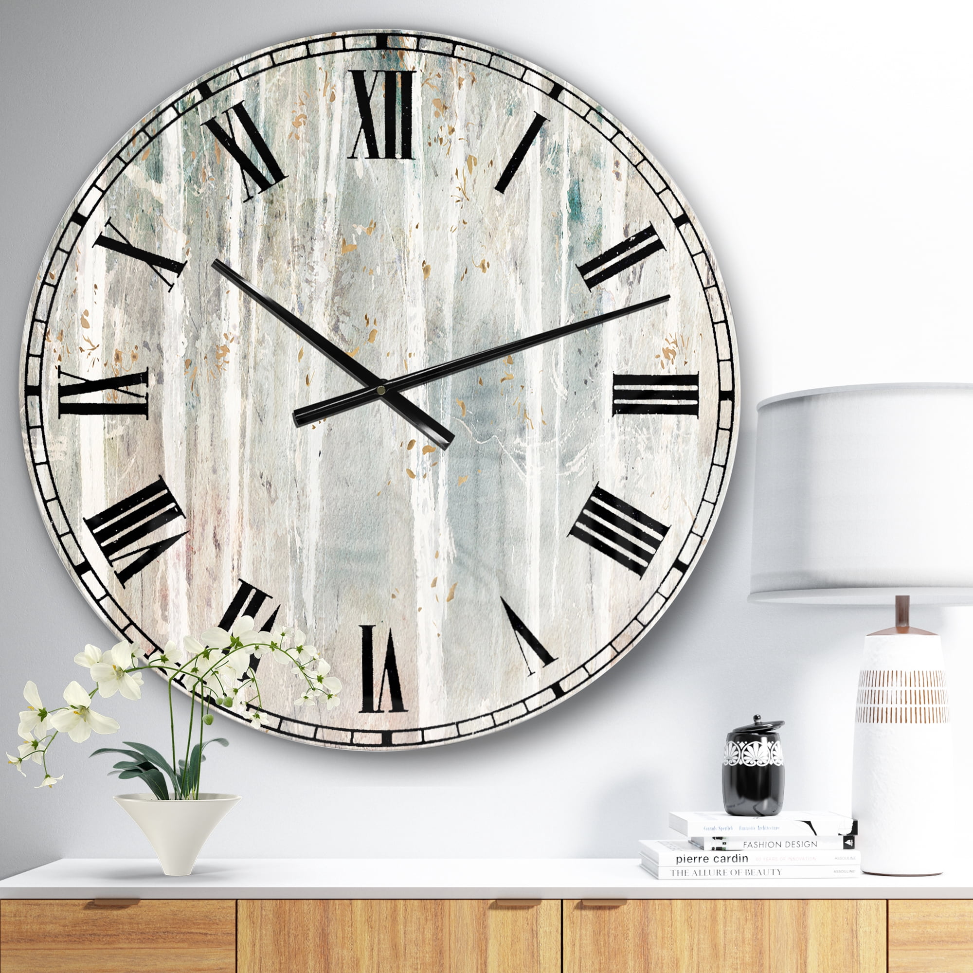 Designart Oversized Beige Analog Round Traditional Wall Clocks, CLM30962-C23