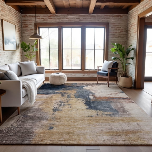 Addison Rugs Mayfield Premium Machine Washable Transitional Modern Gold Rectangle Rug, 8' x 10'