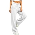 thumbnail image 7 of Solid Wide Leg Sweatpants Women Teen Girls Drawstring High Waist Soft Fleece Loose Fitting Casual Loungewear Straight Trousers with Pockets White S, 7 of 7