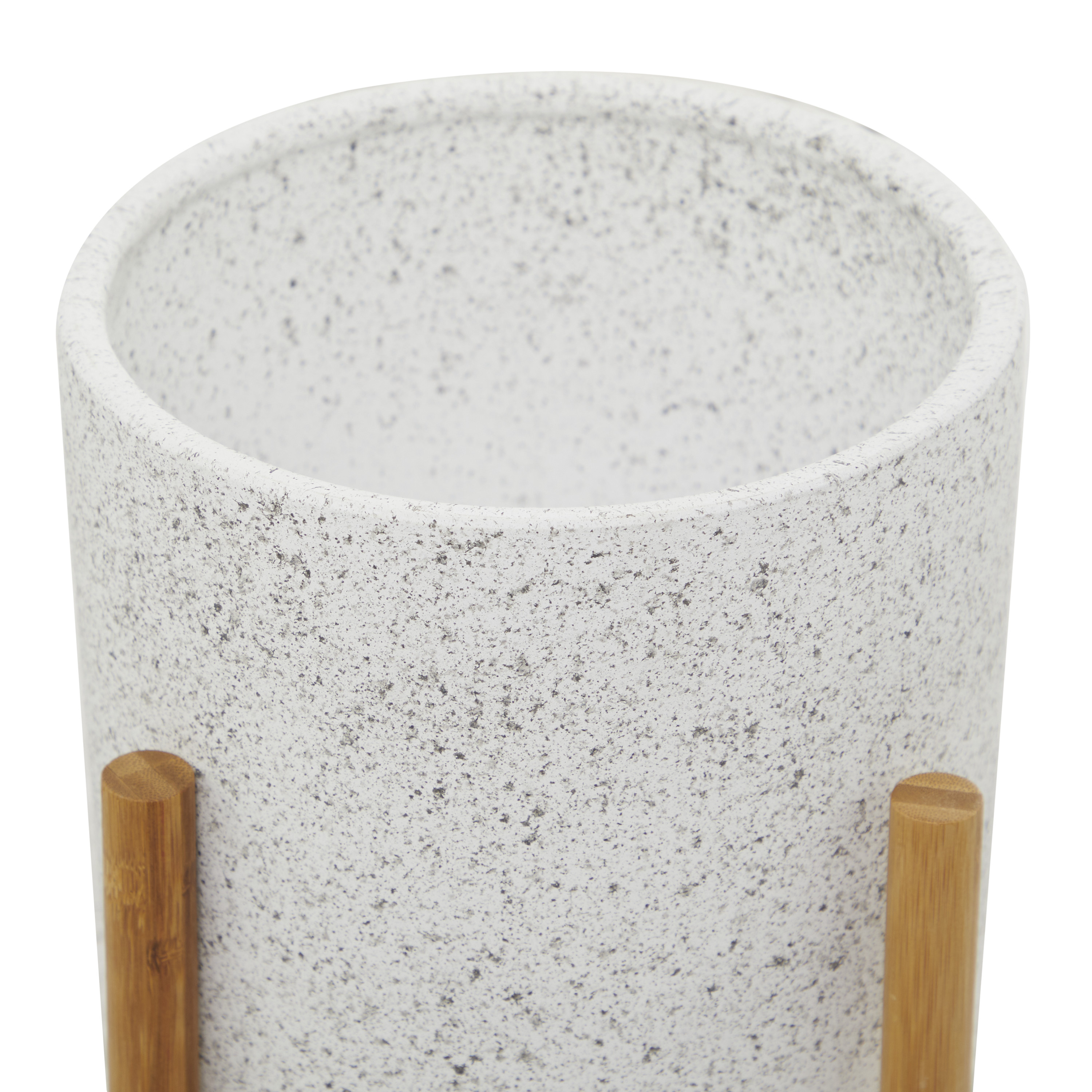 DecMode 12", 11", 10"H White Ceramic Planter with Removable Wood Stand (3 Count)
