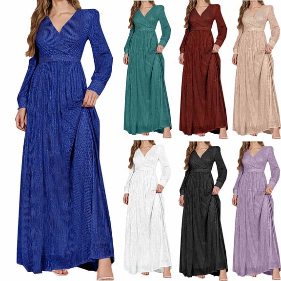 THDHVS Long Sleeve Dress for Women,Wedding Guest Dress,Women Sequin Long Sleeve V Neck Bodycon Midi Dress Solid Color for Evening Party Green