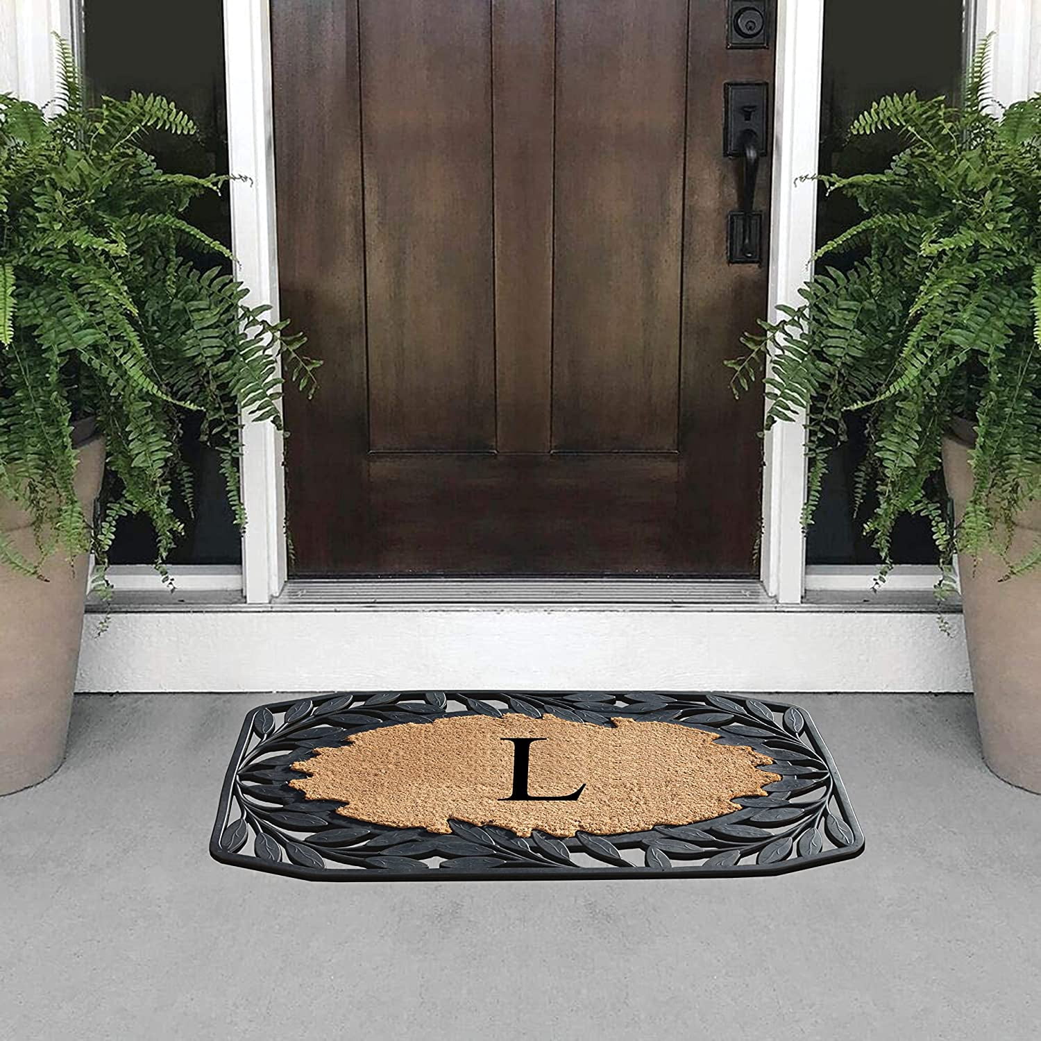 A1 Home Collections Floral Black, Beige, Multi-color Rubber and Coir Doormat for Outdoor Entrance Non Slip Backing Front Door Mat, 23" x 38"