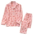 thumbnail image 2 of Valentines Pajamas For Women Set Loose Casual Cozy Cardigan Heart Print Winter Collar Long Sleeve Button Up Sleepwear Soft 2 Piece Outfits Loungewear Sets Pink M, 2 of 8