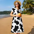 thumbnail image 6 of Horeoi Milk Cow Print Women's Short Sleeve Dress Breathable Polyester-Spandex All-Over Print A-Line Side Pockets Elastic Waist, 6 of 6