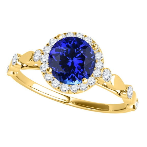 Aonejewelry 1.20 Ct. Halo Tanzanite and Diamond Engagement Wedding Ring In 14k Yellow Gold