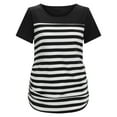 thumbnail image 4 of Heliisoer Maternity Round Neck Stripe Lace Patchwork Ruched Blouse Tops T-Shirt, 4 of 8