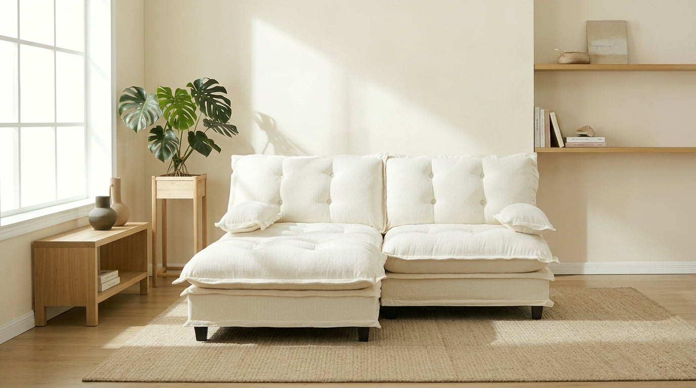 AISWORD 77" L-Shaped Modular Sectional Cloud Sofa with Ottoman, Chenille Fabric Deep Seat Couch with Lattice Decored Cushions