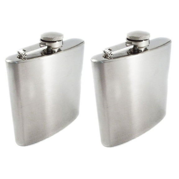 Chrome Stainless Steel Premium Portable 8oz Hip Flask 2pk