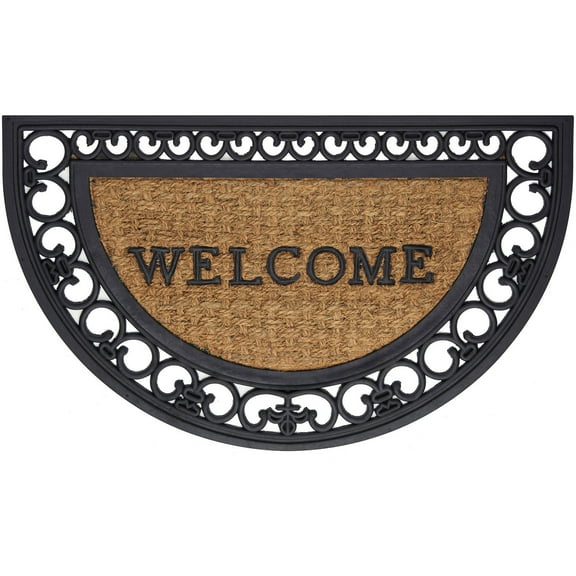 Achim Wrought Iron Rubber Doormat Fleur De Lis Slice, 18" x 30"