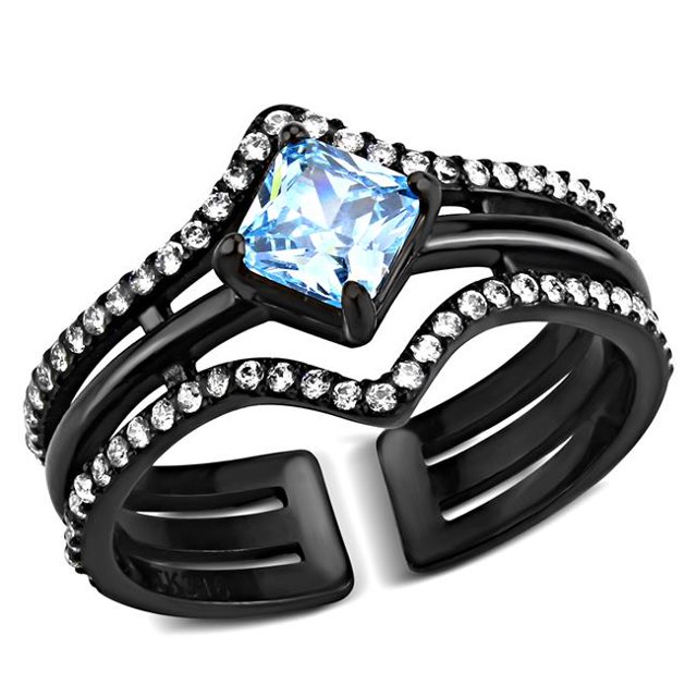 Alamode TK3562-7 Anneau en Acier Inoxydable pour Femme avec AAA Grade CZ en Bleu Marine - Taille 7