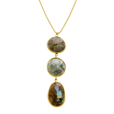 Piara 54 ct Natural Labradorite Triple Drop Pendant Necklace in 18kt Gold-Plated Sterling Silver