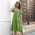 thumbnail image 2 of Women'S Casual V-Neck Ruffle Short Sleeve Dress A-Line Flowy Midi Dresses Green L, 2 of 7