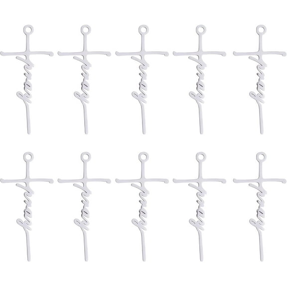 10 Pieces Pray Cross Charm Pendant Cross Faith Charm Necklace Stainless Steel Pendant for Christian Religious Jewelry Gifts Making