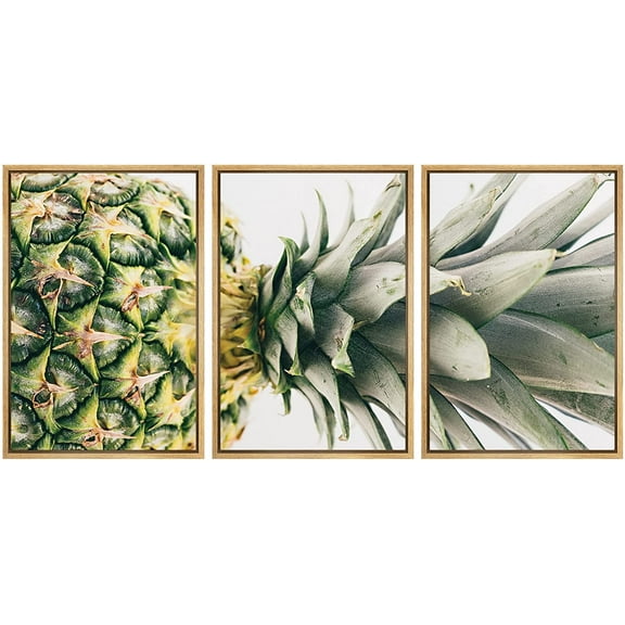 wall26 Framed Canvas Print Wall Art Green & Yellow Tropical Pineapple Close Up Food Culinary Photography Realism Decorative Natural Vibrant Diet for Living Room, Bedroom, Office - 24"x36&quo