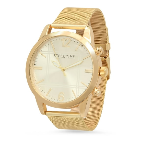 Steeltime Unisex 18K Gold Plated Stainless Steel & Alloy Watch with a Stylish Gold Mesh Strap