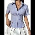 thumbnail image 3 of Conjuntos Casuales de Negocios para Mujer, Blusas Elegantes de Verano con Botones y Peplum, Camisas A Rayas 2025 Azul Oscuro S, 3 of 8