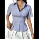 thumbnail image 3 of Conjuntos Casuales de Negocios para Mujer, Blusas Elegantes e Informales de Verano con Botones y Peplum, Camisas A Rayas 2025 Azul Oscuro XL, 3 of 8