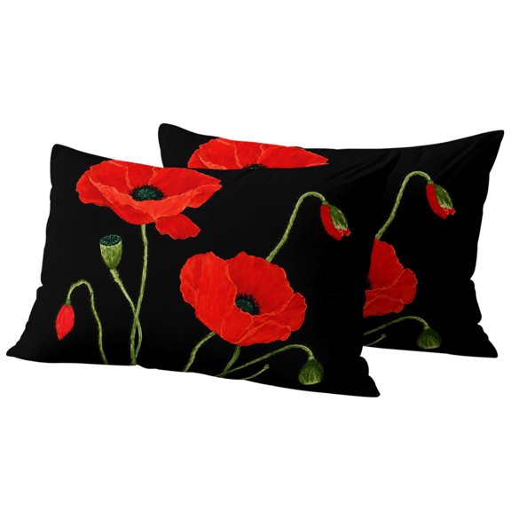 Red Flowers Outdoor Waterproof Pillow Covers, Farmhouse Botanical Blooms Floral Branches Decorative Rectangle Throw Pillowcase Sofa Cushion Sham for Patio/Couch/Chair, 20"x12" 2 Pack