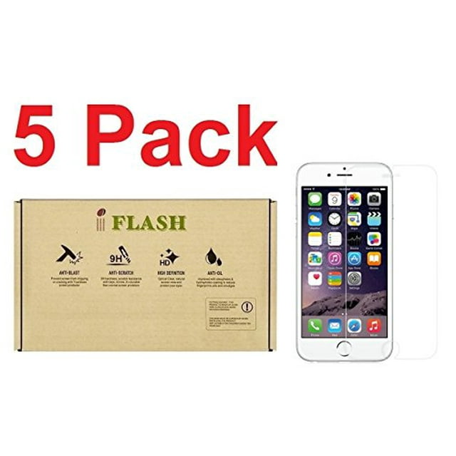 IFLASH [5 Pack Tempered Glass Screen Protector for Apple iPhone 6 / 6S 4.7" Model - Transparent Crystal Clear / 2.5D Rounded Edges / 9H Hardness/Scratch Proof/Bubble Free/Oleophobic