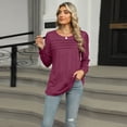 thumbnail image 3 of SWSMCLT Women's Soft Shirt Fall Top Summer Light Spring Ruched Crew Neck Date Night Long Sleeve Rayon Loose Fit Burgundy Large, 3 of 5