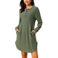 thumbnail image 2 of INSPIRE CHIC Women's Long Sleeve Comfortable Ribbed Dress Unique Wavy Texture Casual Wear t Shirt Dresses S Green, 2 of 6