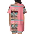 thumbnail image 6 of Susaid Cool Cat Pink Sunglasses Print Women's Pajama Set, Button-Up Sleepwear with Elastic Waist Shorts, Perfect for Lounging, Yoga, Beach, and Casual Wear-4X-Large, 6 of 7
