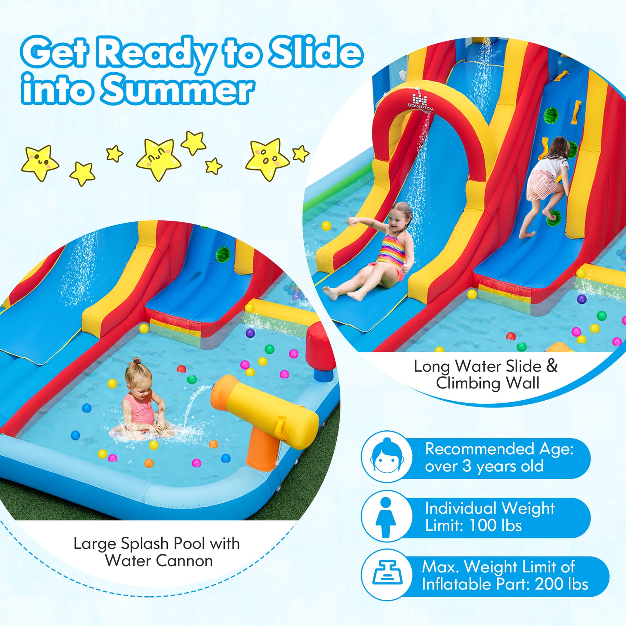 Gymax Inflatable Water Slide w/ Long Slide Climbing Wall Splash Pools w/ 950W Blower