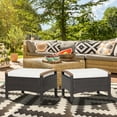 thumbnail image 4 of Topbuy Outdoor PE Wicker Ottoman Set of 2 Patio Rattan Footrest Seat with Soft Cushions & Curved Acacia Wood Handles Off White, 4 of 10