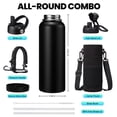 thumbnail image 3 of 40oz Cold and Hot Water Bottle - with Straw,Stainless Steel Water Flask with Carrier Bag, Paracord Handle, Metal Vacuum Thermal Jug,Black, 3 of 10