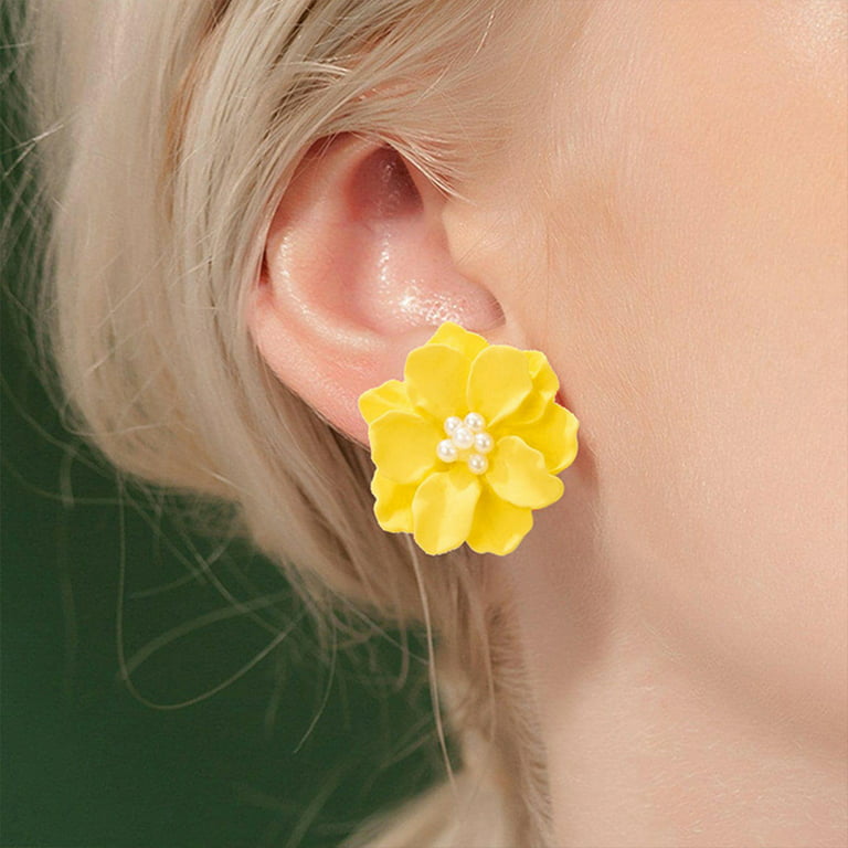 Mother of Pearl Flower Stud Earrings Pink Sterling Silver Hinge Post Back  16 MM