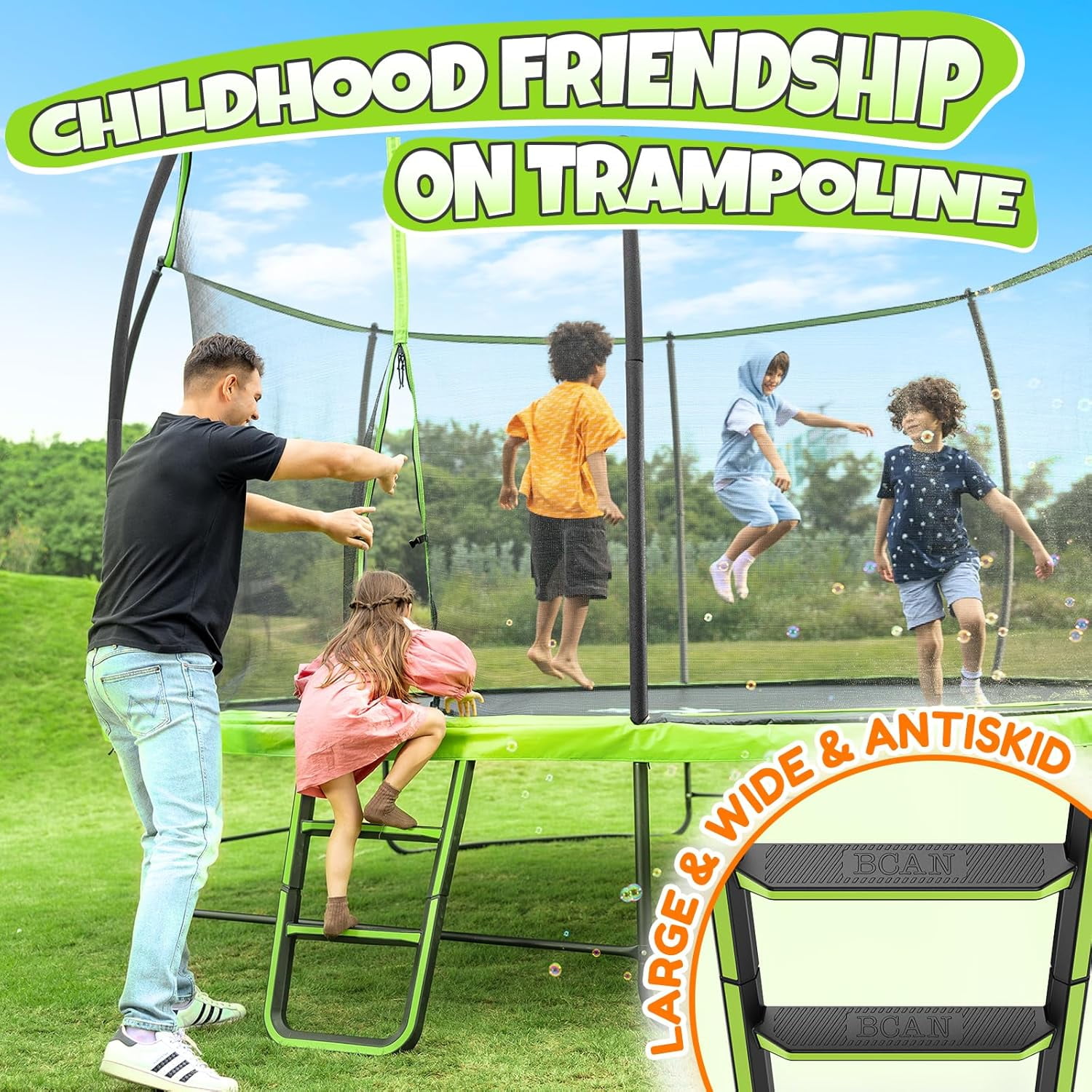 BCAN 16FT Recreational Trampoline with Enclosure for Kids Adults, Outdoor Trampolines with Ladder for Kids